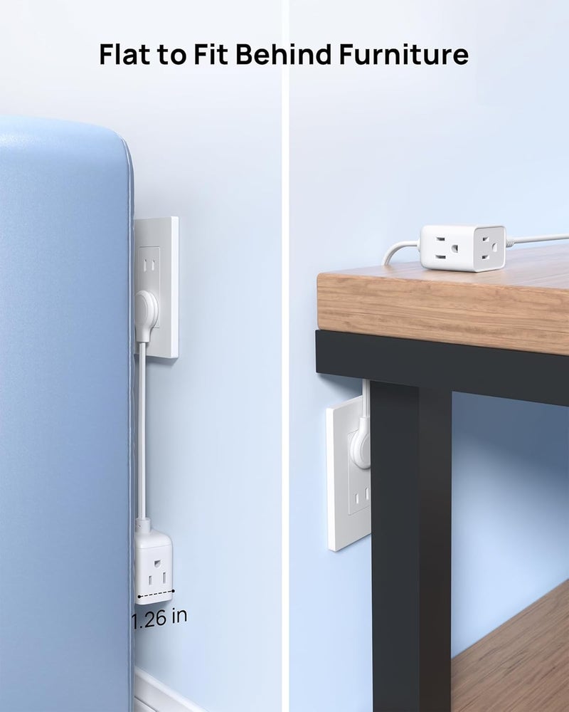 TROND Polarized 2 Prong to 3 Prong Flat Outlet Adapter with 6 Inch Cord, No Blocking 3 Way Flat Plug Outlet Extender Behind Furniture, For Non-ground Socket in Old House Home Office Travel, White - Image 5